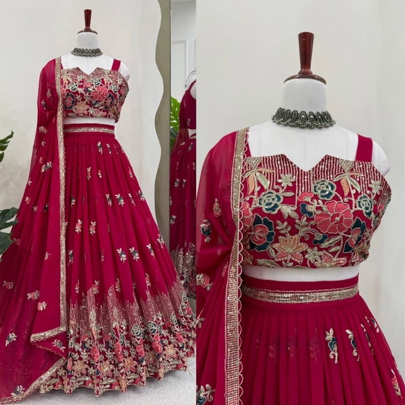 INDIAN LEHENGHA CHOLI BOLLYWOOD PARTYWEAR DESIGN PINK WEDDING LEHENGHA CHOLI - Picture 1 of 8